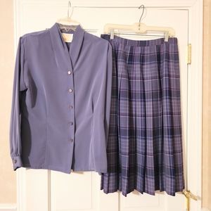 Sz 10 Pendleton skirt and blouse set in muted tones of purple and lavender.
